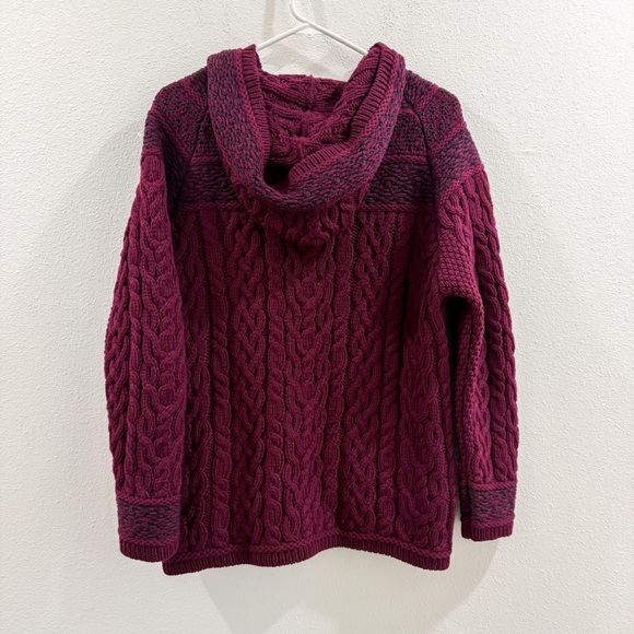 Aran Sweater Market Celtic 100% Wool Fairisle Knit Cable Hoodie Sweater  L - Picture 4 of 5